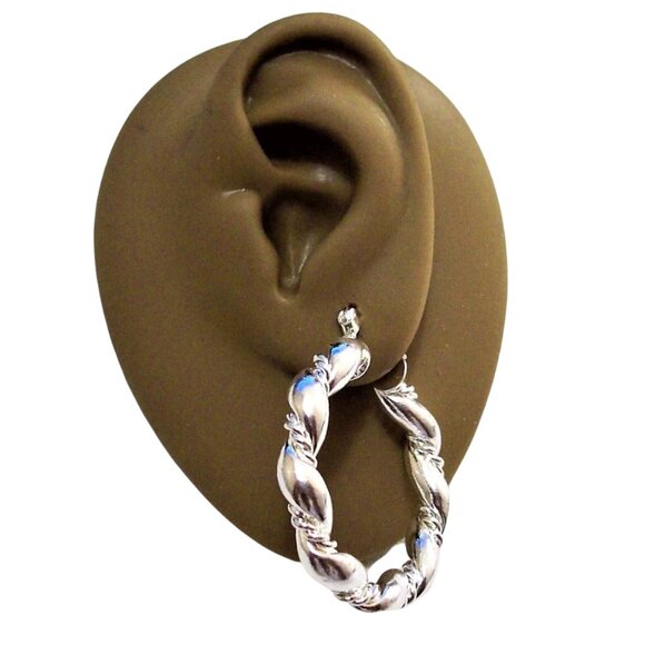 1 1/2 Inch 38mm Hoop Sterling Silver Pierced Post Earrings - Picture 3 of 9